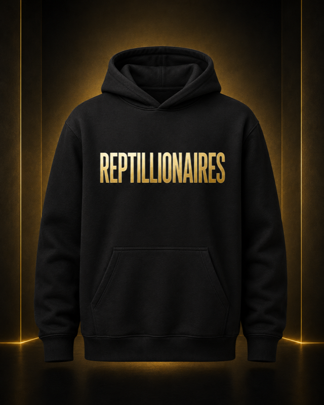 Reptillionaires gold-foil black hoodie