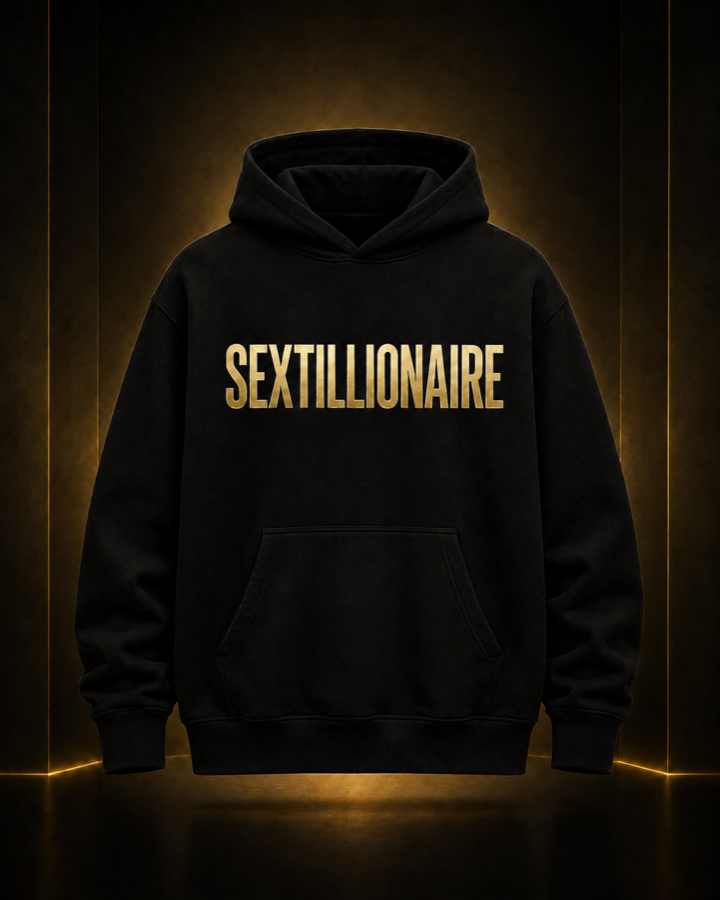 Sextillionaire gold-foil black hoodie