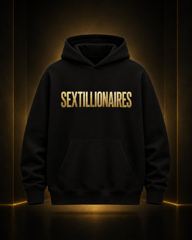 Sextillionaires gold-foil black hoodie