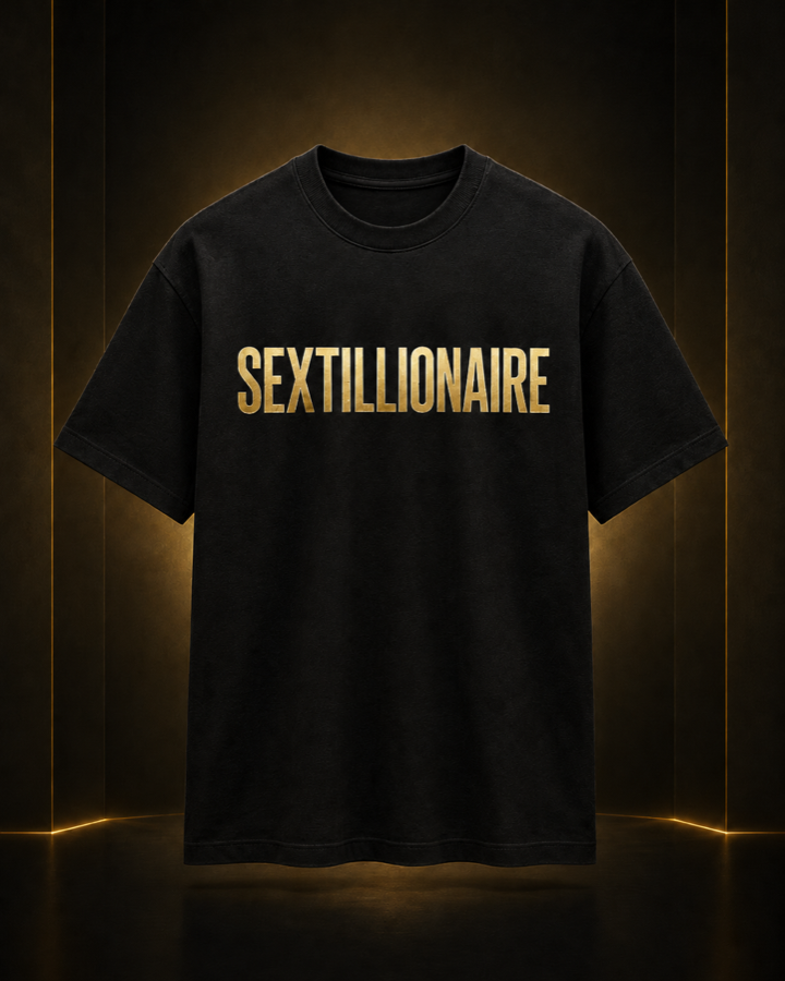 Sextillionaire gold-foil black tee
